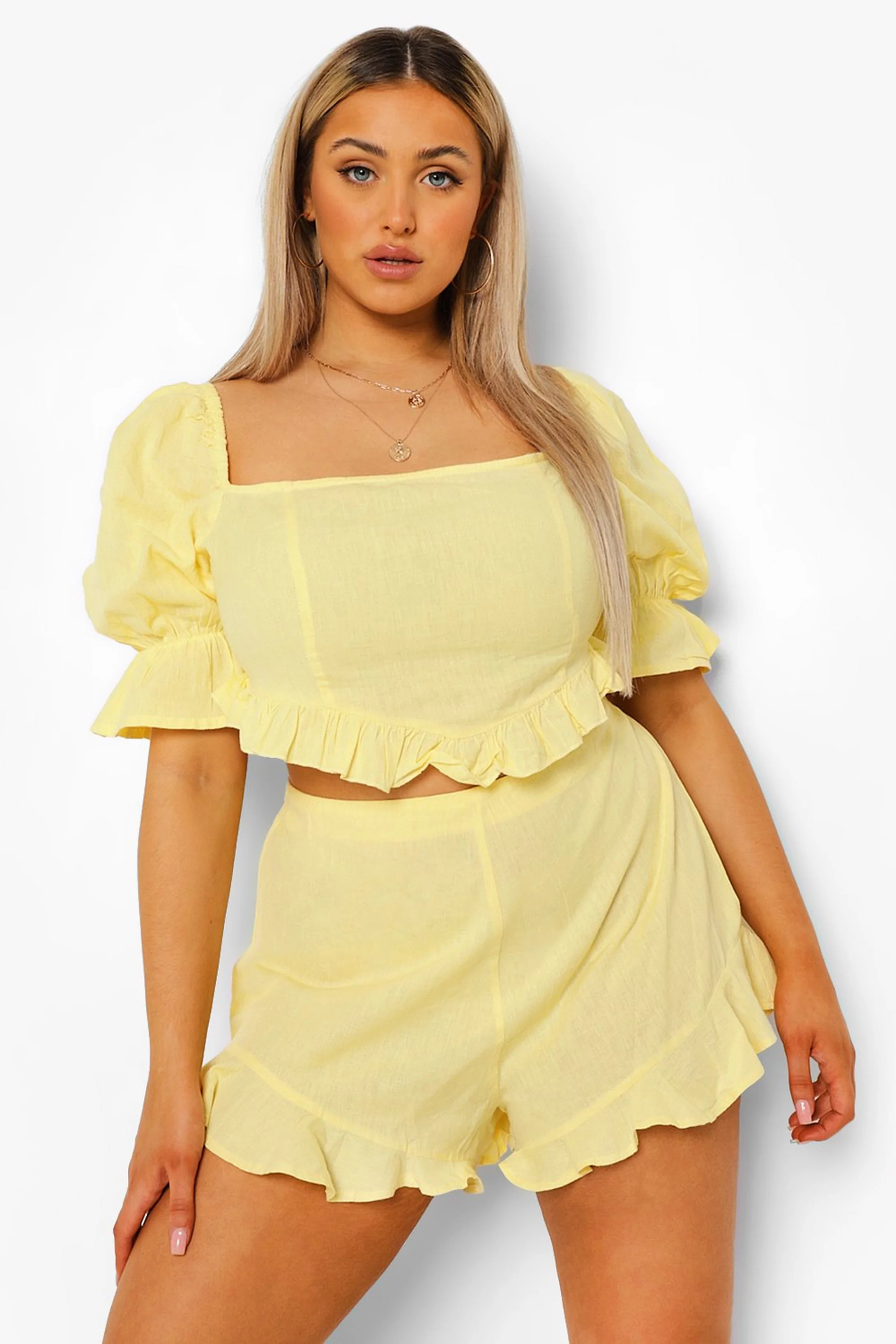 Plus Frill Hem Short Two-Piece | Boohoo.com (US & CA)