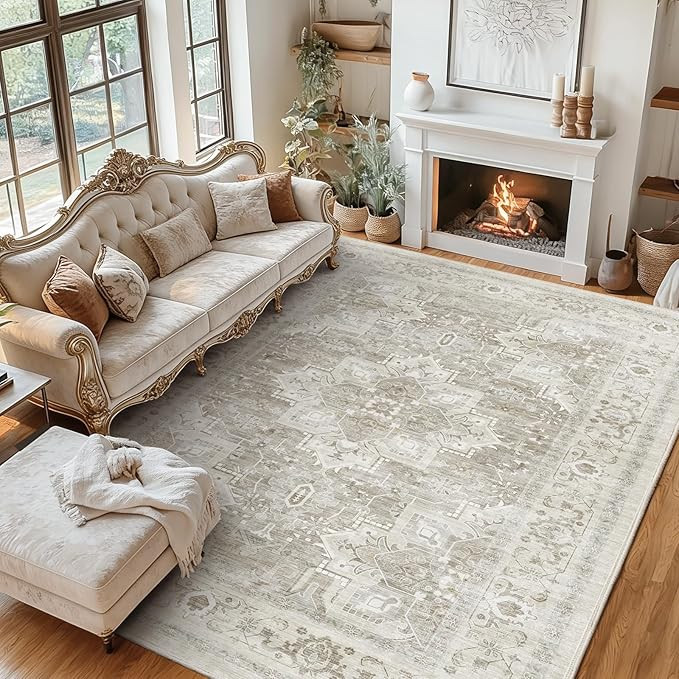 DUMOS 8x10 FT Large Area Rug for Living Room, Machine Washable Low-Pile Rug with Non-Slip Backing... | Amazon (US)