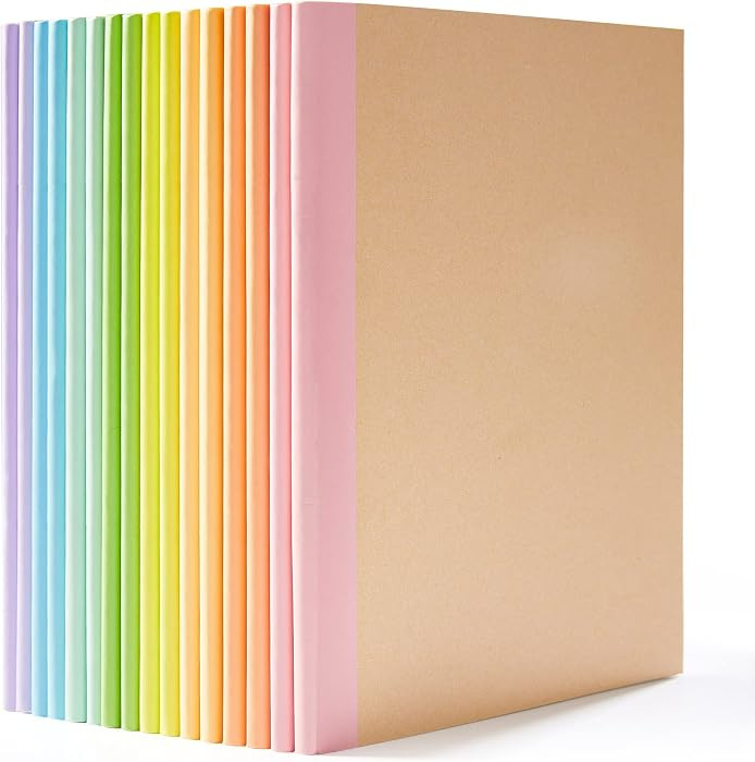 feela 16 Pack Composition Notebook Bulk, Kraft Cover Lined Blank College Ruled Travel Journals with Pastel Color Spine For Women Students Office, 60 Pages, 8.3”x 5.5”, A5, 8 Pastel Colors | Amazon (US)