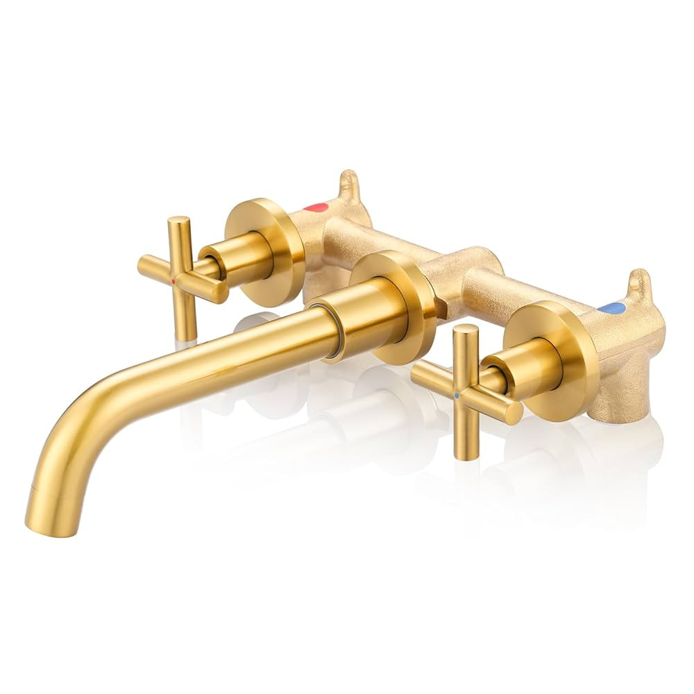 Wall Mount Bathroom Faucet - ARCORA Brushed Gold Bathroom Sink Faucet - 2 Handle Wall Mount Vesse... | Amazon (US)