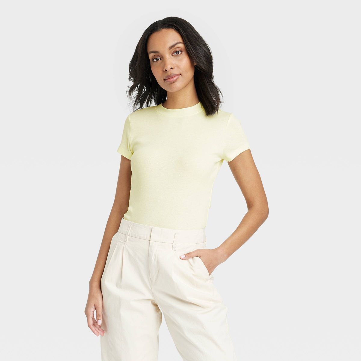 Women's Slim Fit Short Sleeve Ribbed T-Shirt - A New Day™ | Target