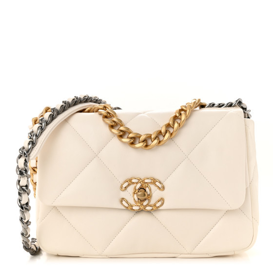 CHANEL Goatskin Quilted Medium Chanel 19 Flap White | FASHIONPHILE | FASHIONPHILE (US)