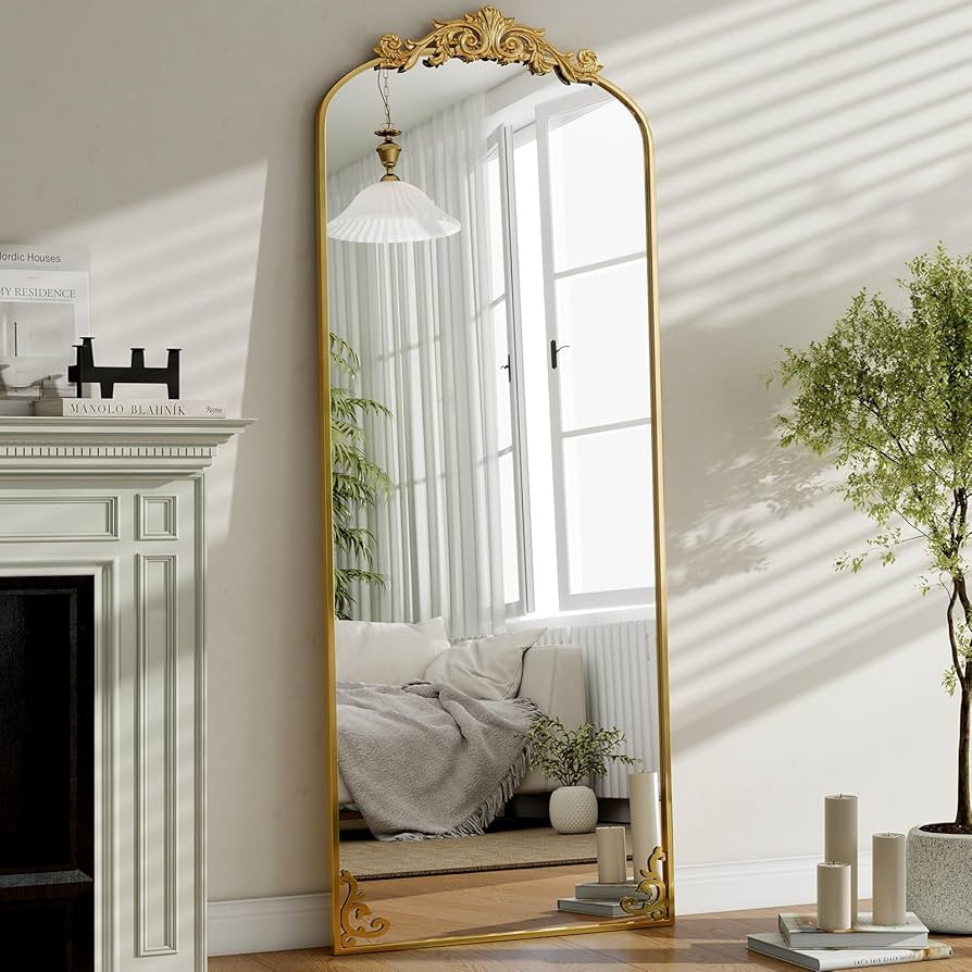 GLSLAND Arched Full Length Mirror - 21"x64" Vintage Carved Top Full Body Mirrors Standing with Ba... | Amazon (US)