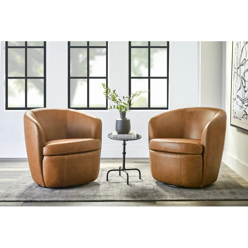Crandell 100% Italian Leather Swivel Club Chair Two Pack | Wayfair North America