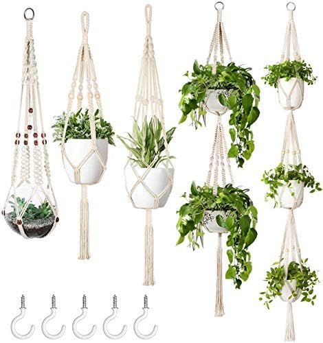 Mkono Macrame Plant Hanger Set of 5 Indoor Wall Hanging Planter Basket Flower Pot Holder Boho Home D | Amazon (US)