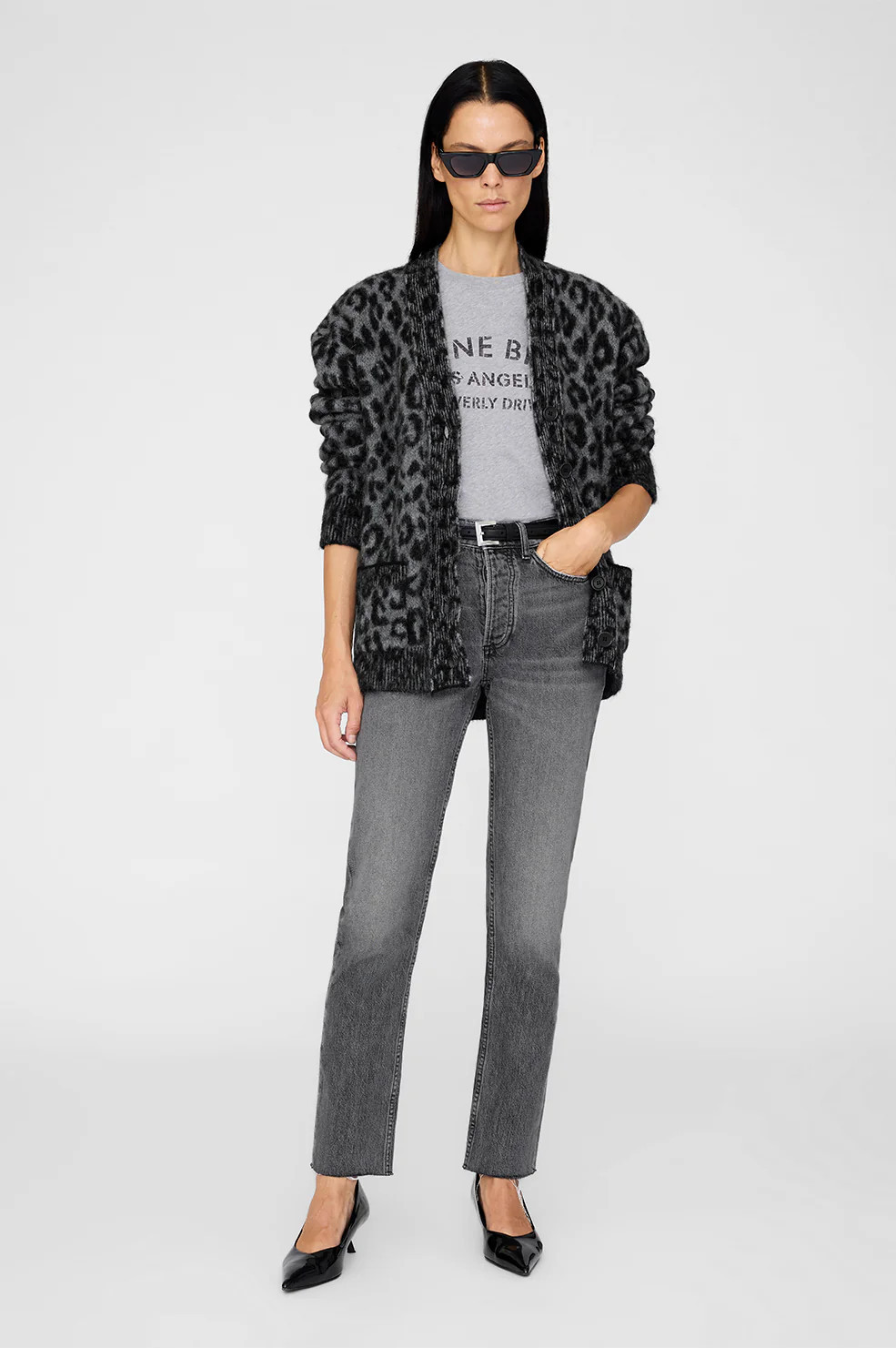Banks Cardigan - Grey Leopard | Anine Bing