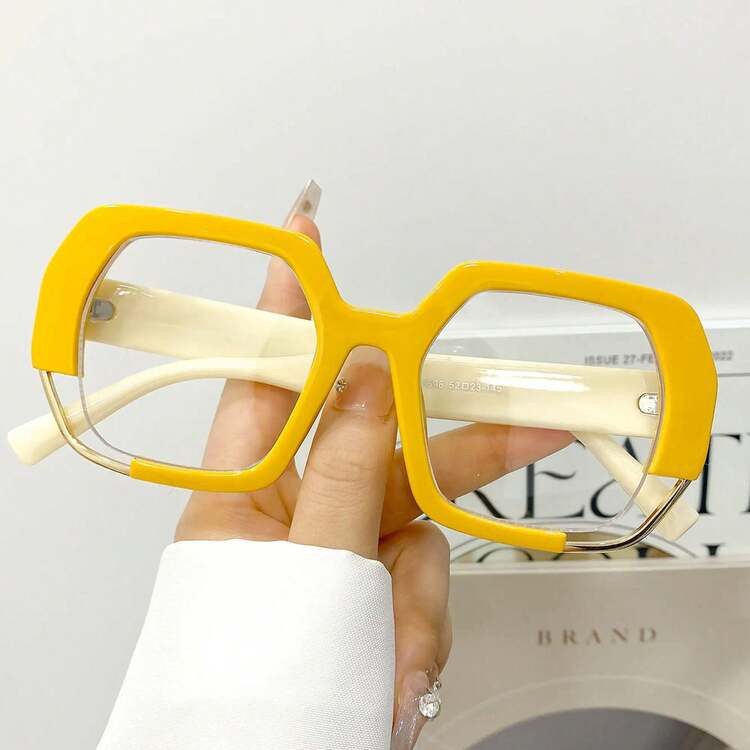 1 Piece Unisex Retro Non-Prescription Hexagonal Glasses Yellow Transparent Frame Lightweight Durable Daily Formal Accessory Mother's Day 2026 Best Mom Gift For Mom Mum Gift Gift For Grandma Sentimental Heartfelt Unique Surprise Gift | SHEIN
