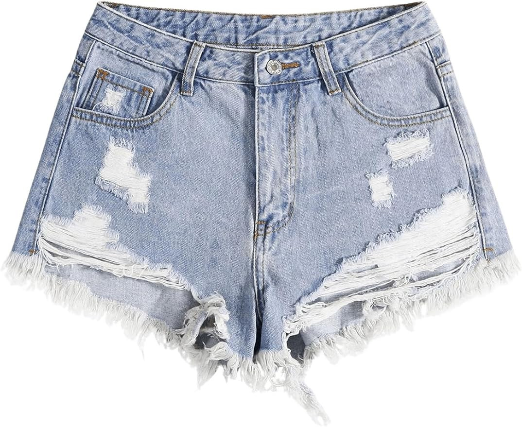 SOLY HUX Women's Ripped Jean Shorts Raw Hem Distressed Denim Shorts Streetwear | Amazon (US)