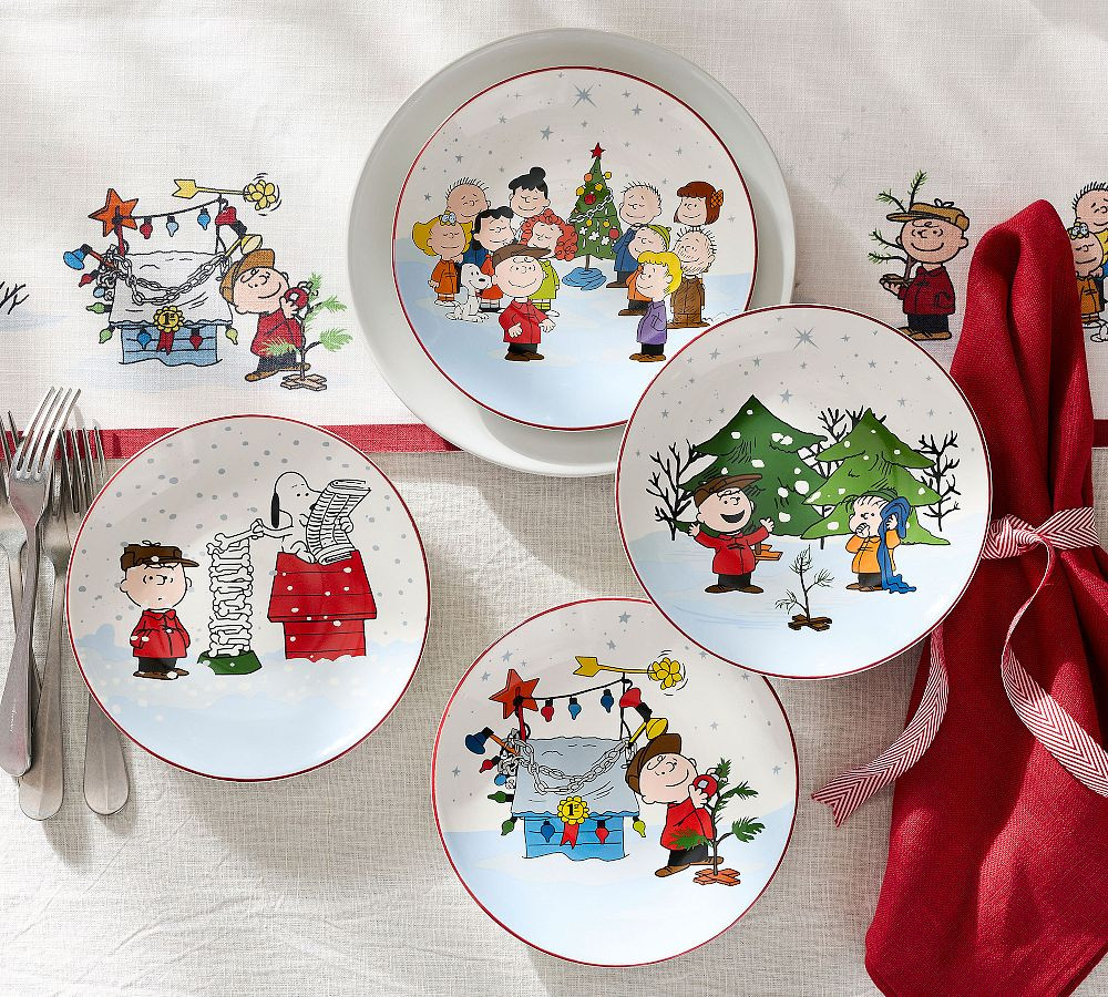 Peanuts\u2122 Charlie Brown Christmas Stoneware Appetizer Plates - Mixed Set of 4 | Pottery Barn (US)