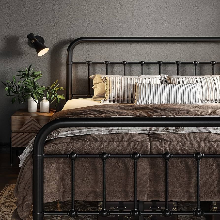 Allewie Queen Size Metal Platform Bed Frame with Victorian Style Wrought Iron-Art Headboard/Footb... | Amazon (US)