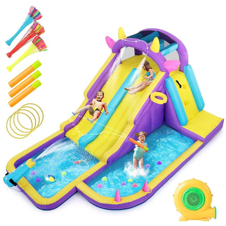 JOYLDIAS Inflatable Water Slide,Water Park Bounce House,Slide Bouncer Castle Playhouse w/Splash P... | Amazon (US)