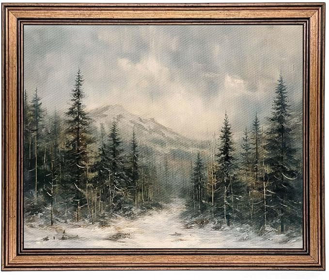 Framed Christmas Wall Art Rustic Landscape Snow Winter Forest Painting Canvas Print Wall Picture ... | Amazon (US)