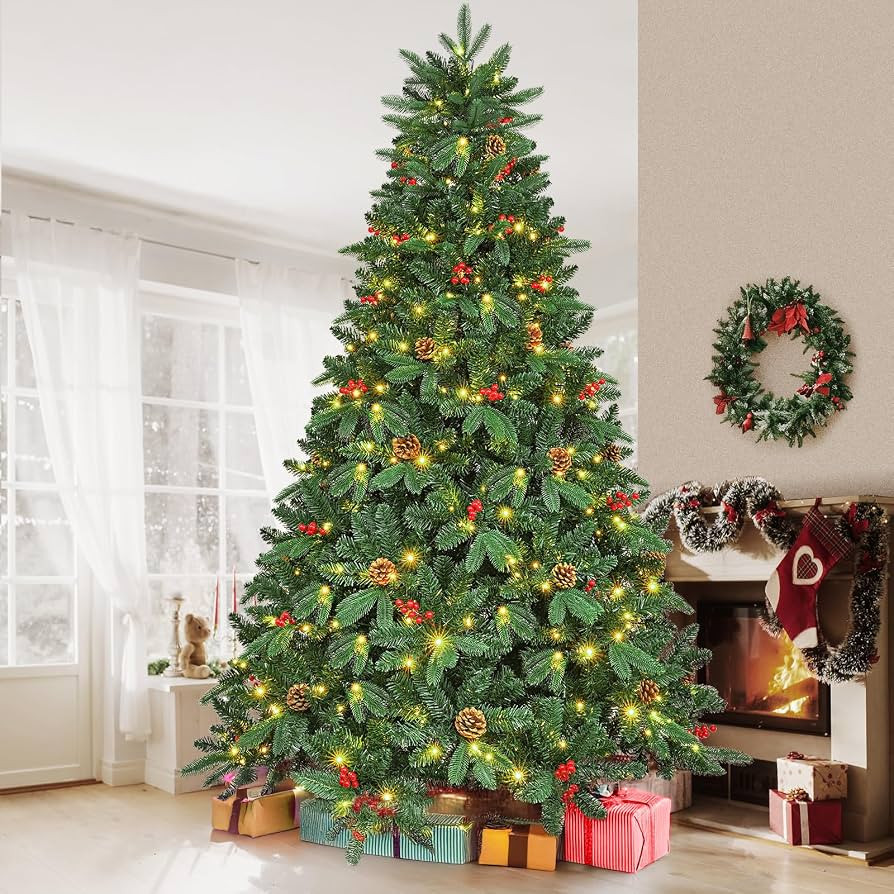 Arlopu 9ft Pre-Decorated Christmas Tree, Pre-Lit Artificial Holiday PE&PVC Mixed Spruce Tree, w/1... | Amazon (US)