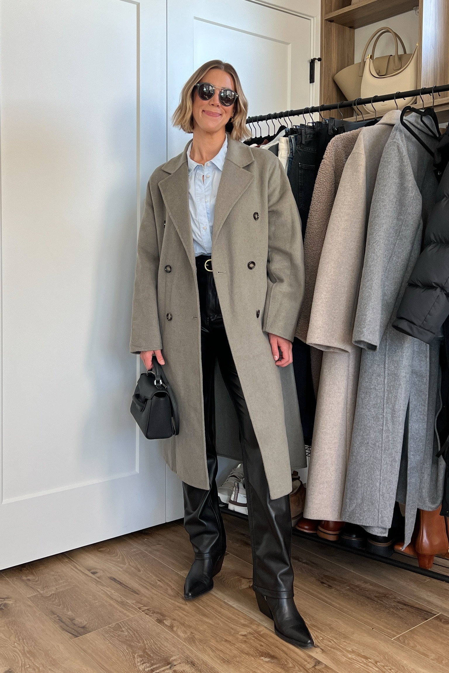 Wearing 26/regular leather pants,   medium button-up shirt, small long wool coat, boots tts 

#LTKfindsunder50 #LTKsalealert #LTKfindsunder100