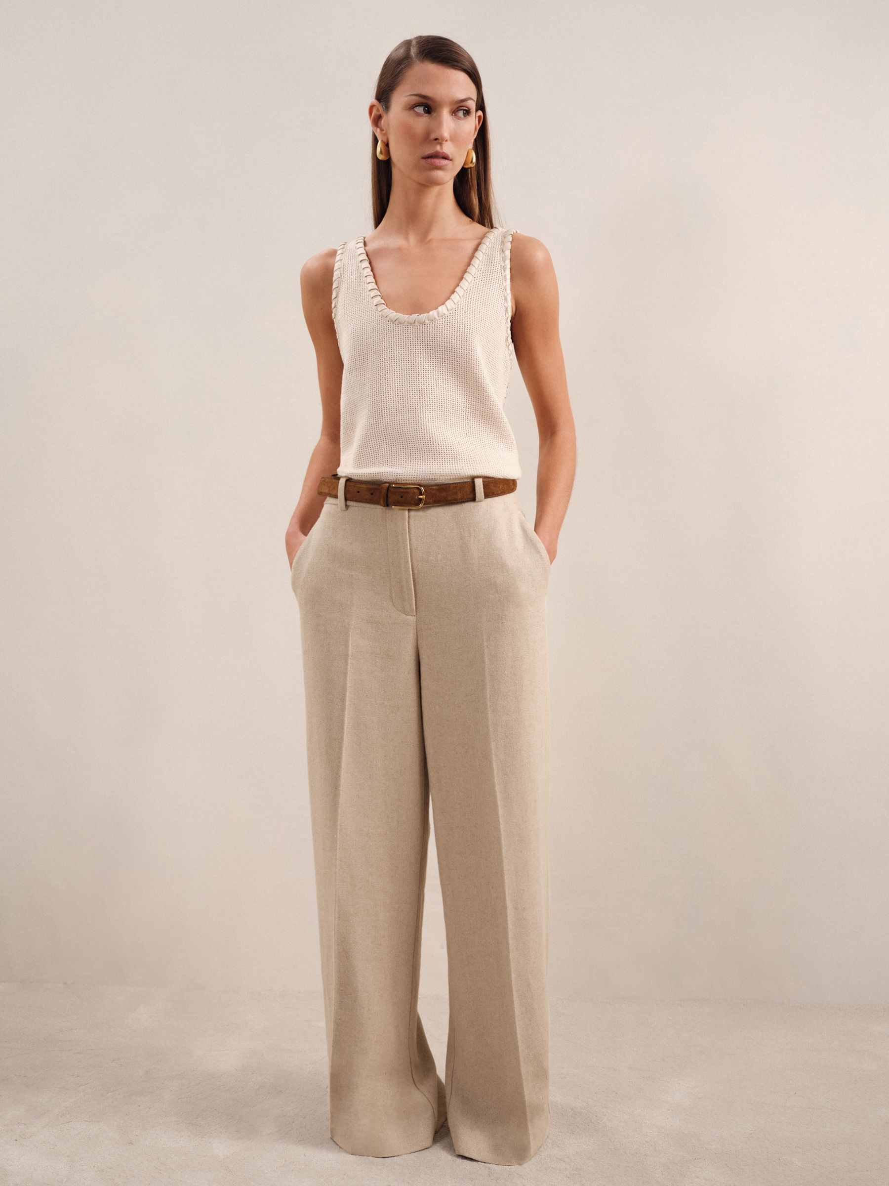 Linen-Blend Wide-Leg Trousers in Neutral | Reiss DE