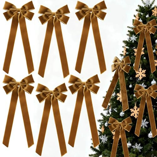6Pcs Large Brown Bows Christmas Decorations, Vintage Velvet Bows for Christmas Tree Outside Decorating, Premade Decorative Ribbon with Twist Tie for Wreath Garland Staircase Front Door 6.9*23.6" | Amazon (US)