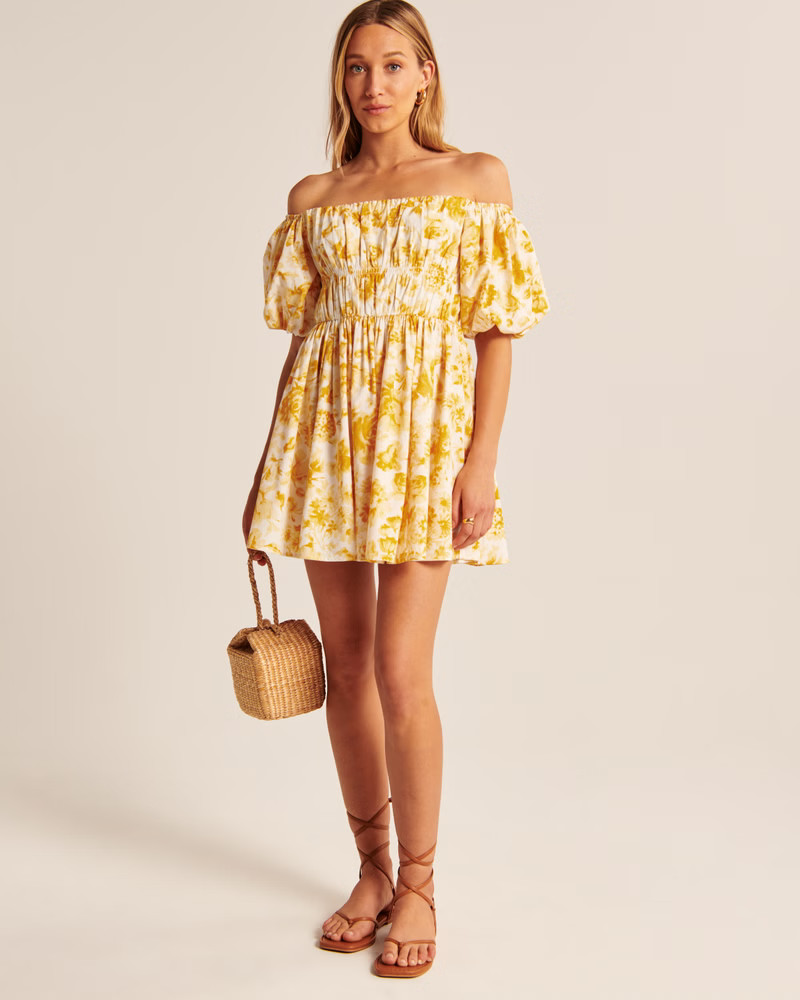 Women's Off-The-Shoulder Puff Sleeve Mini Dress | Women's Dresses & Jumpsuits | Abercrombie.com | Abercrombie & Fitch (US)