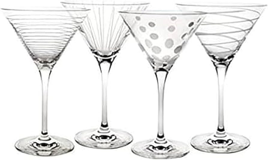 Mikasa Cheers 10-Ounce Martini Glasses, Fun Etched Designs, Durable Clear Glass Cocktail Glasswar... | Amazon (US)