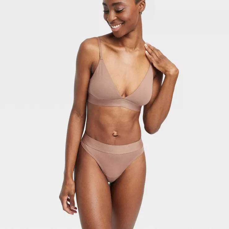 Women's Cotton Stretch Unlined Triangle Bralette - Auden™ Brown XL | Target