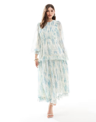 ASOS DESIGN frill tiered hem maxi dress in blue floral | ASOS (Global)