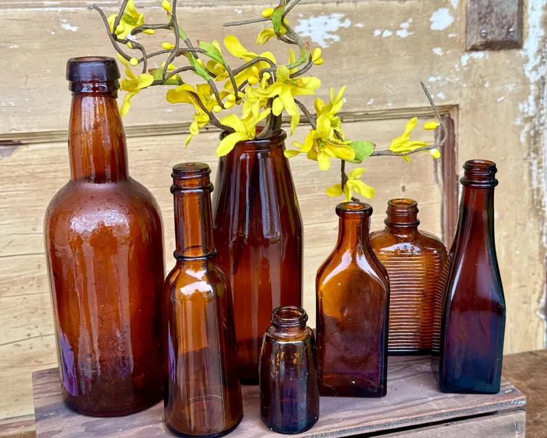 Vintage Amber Bottles 7 to Choose - Etsy | Etsy (US)