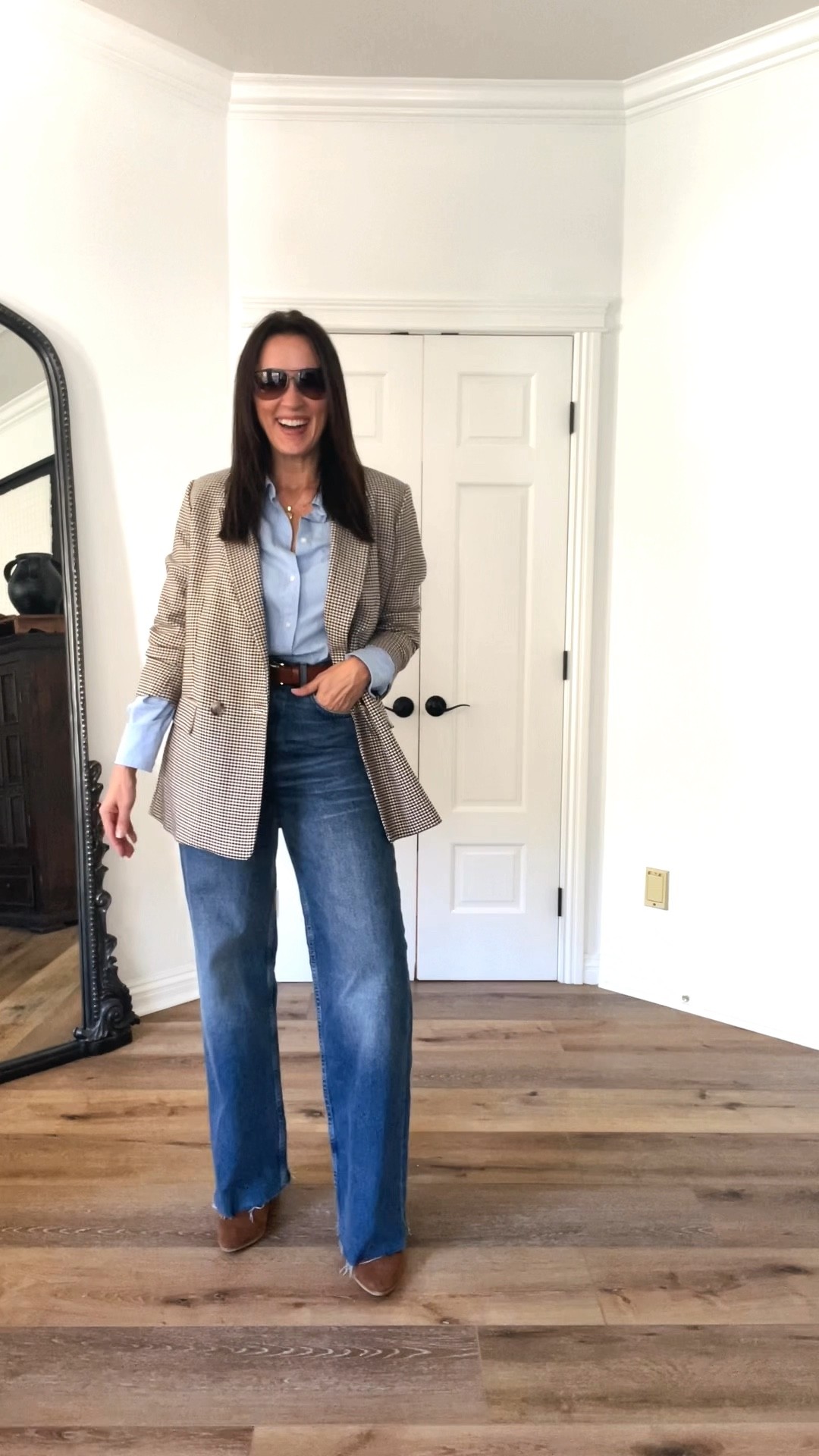 Thanksgiving Day outfit inspo!

Houndstooth Blazer-runs big, wearing small
Denim-Zara search 6688/323, cannot link Zara in ltk
Oxford shirt/runs big, size down
Belt is H&M. Linked excellent Target option in case it is sold out. 
Booties-Steve Madden, TTS

Holiday outfit | sophisticated casual | elevated | plaid blazer | wide leg jeans | date night look 

#LTKunder50 #LTKunder100 #LTKstyletip