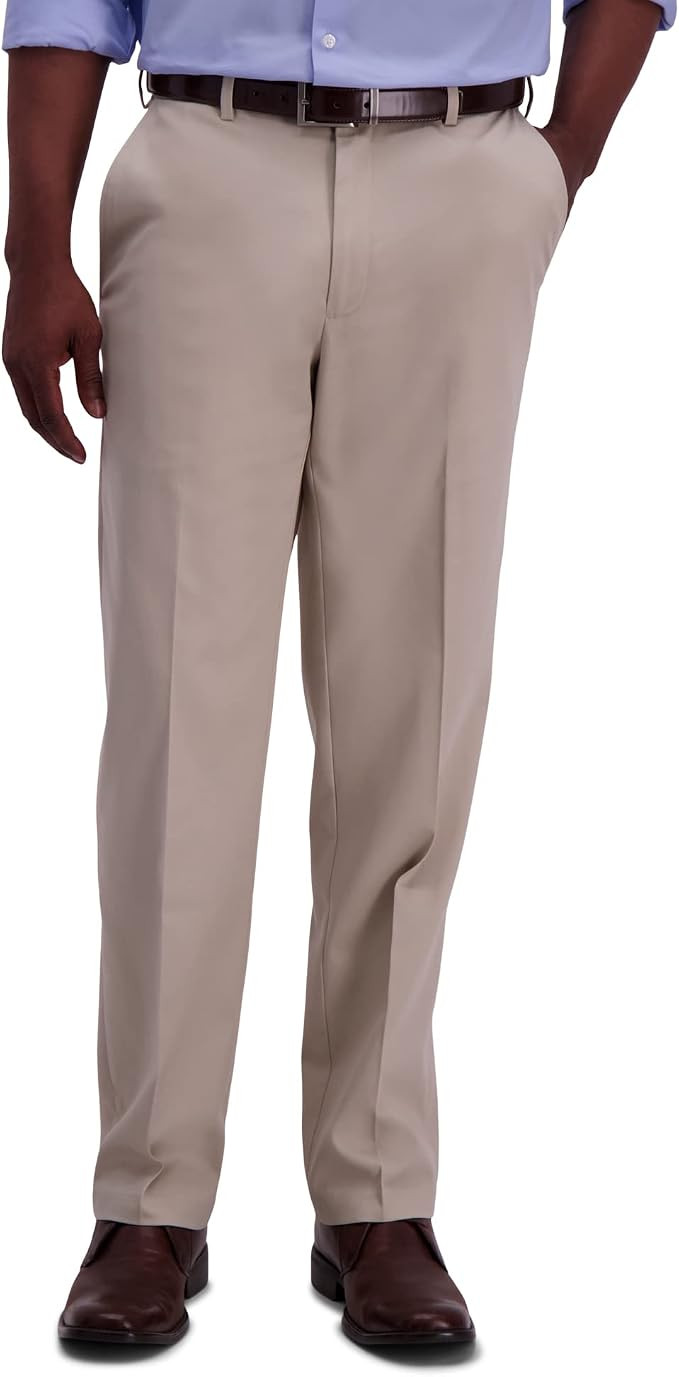 Haggar Men's Premium No Iron Khaki Classic Fit Expandable Waist Flat Front Pant (Regular and Big ... | Amazon (US)