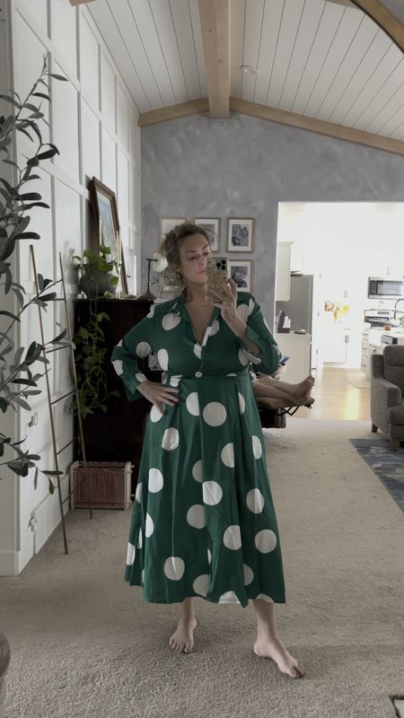 This cute polka dot green dress is such a staple for my wardrobe. It’s a classic style that will always be IN the button in front is functional and is perfect for breastfeeding moms! 

#LTKstyletip #LTKfindsunder50 #LTKmidsize