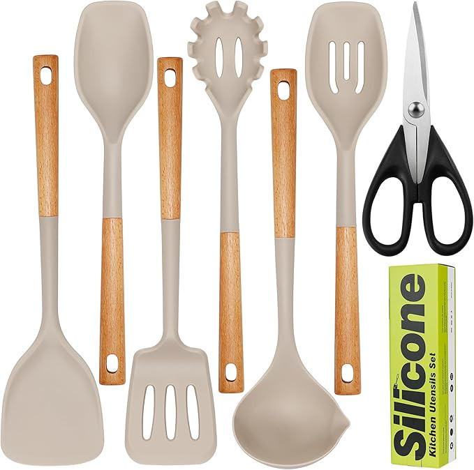 Large Cooking Utensils Set 7 Pcs Heat Resistant Silicone Kitchen Utensils Set Food Grade Silicone... | Amazon (US)