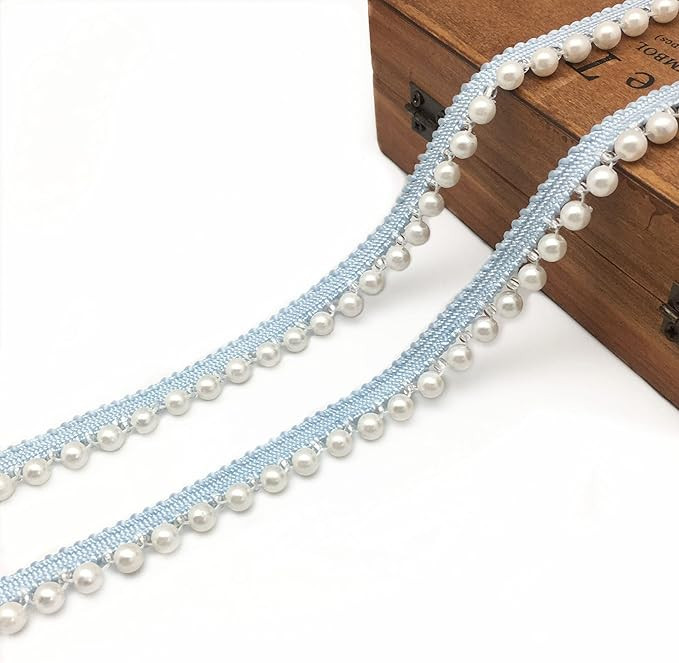 FQTANJU 2 Yards Faux Pearls Lace Ribbon Pearl Fringe Applique, DIY Craft Ribbon Pearl lace Trim f... | Amazon (US)