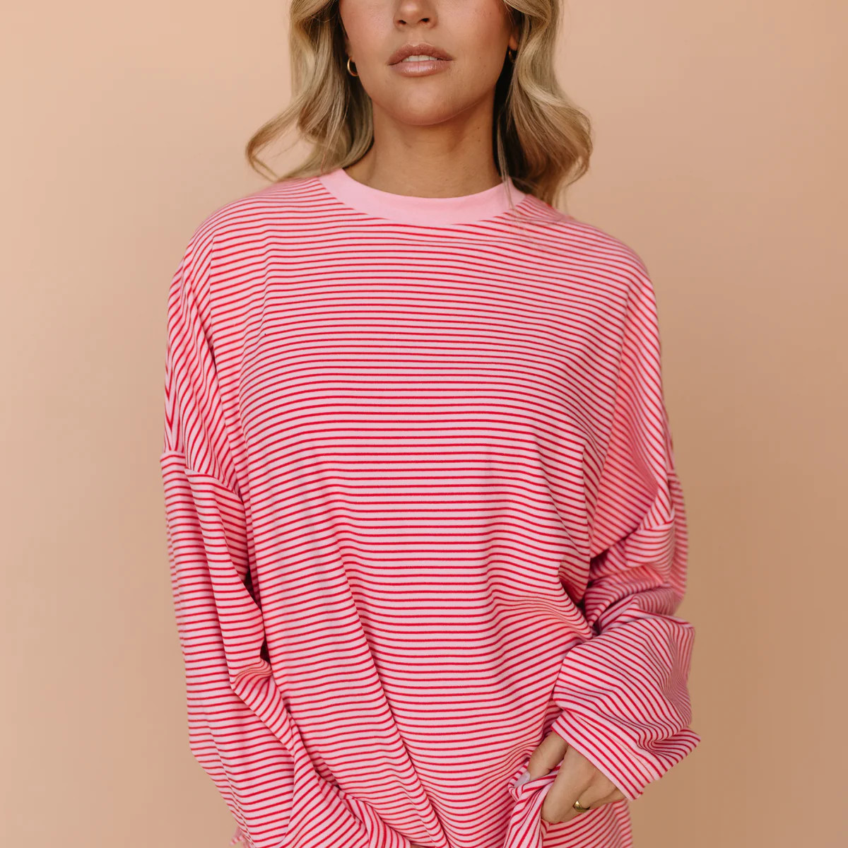 Porter Fleece Stripe Top in Pink | Henly
