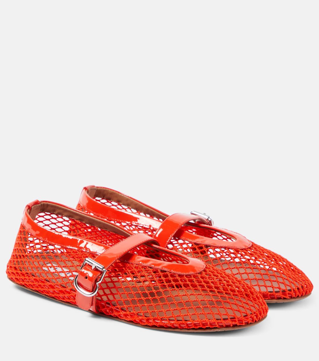 Leather-trimmed fishnet ballet flats | Mytheresa (UK)