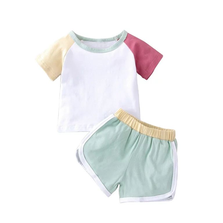 Toddler Girl Outfits Kids Baby Spring Summer Patchwork Cotton Short Sleeve Tshirt Shorts Sweatshi... | Walmart (US)