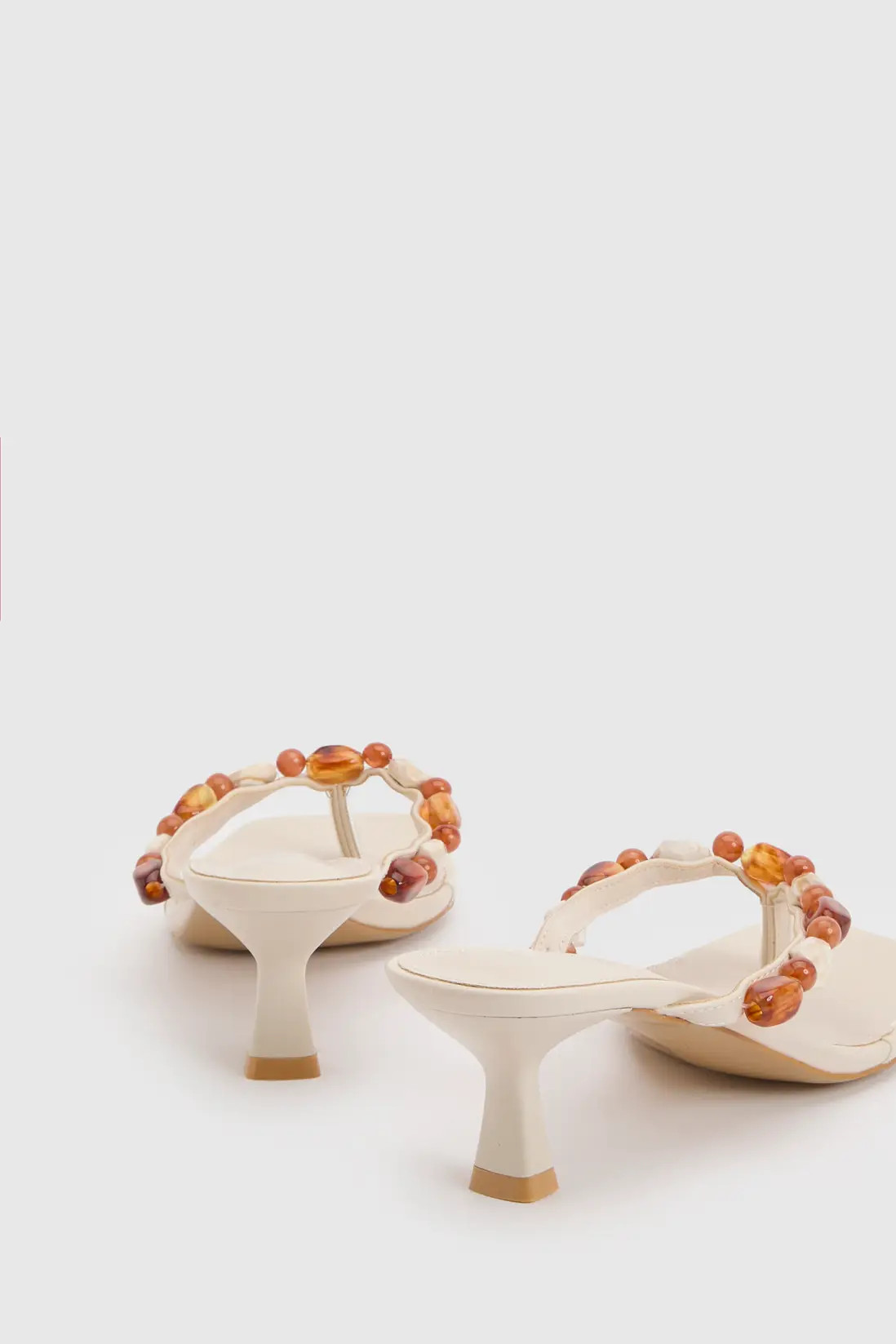 Beige Beaded Detail Toe Post Heeled Mules | Boohoo | Boohoo.com (UK & IE)
