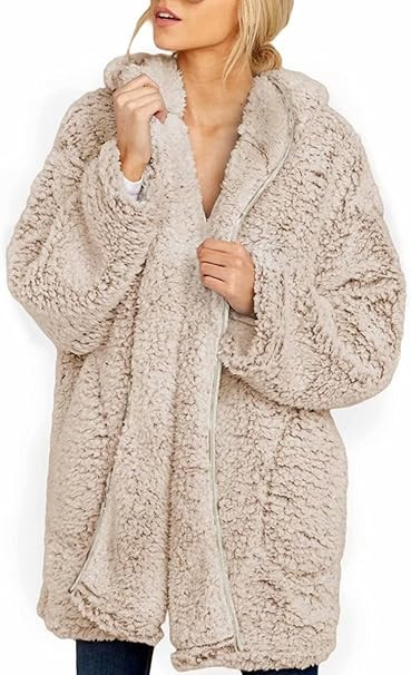 Dokotoo Womens 2022 Winter Long Sleeve Solid Fuzzy Fleece Open Front Hooded Cardigans Jacket Coat... | Amazon (US)