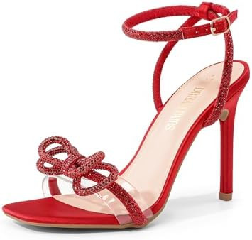 DREAM PAIRS Women's Double Bowknots Crystal Sandals Clear Slingback Heels Square Toe Shoes for Pa... | Amazon (US)