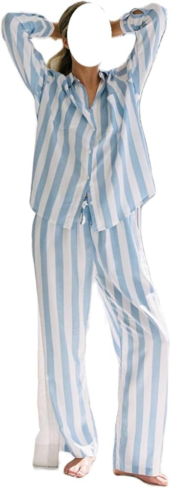 Argeousgor Women Y2k 2 Piece Pajamas Sets Floral Heart Long Sleeve Button Up Shirt Tops Pants Pjs... | Amazon (US)