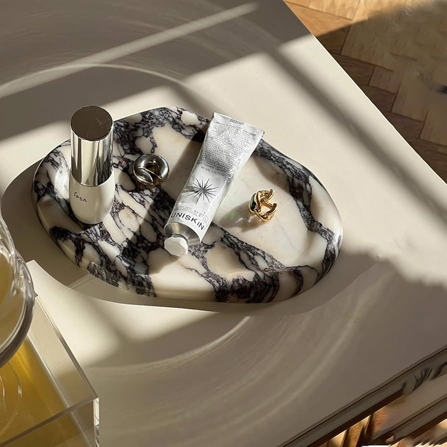 Real Luxurious Natural Marble Vanity Tray Genuine Marble Stone Storage Tray for Home Decor Bathro... | Amazon (US)