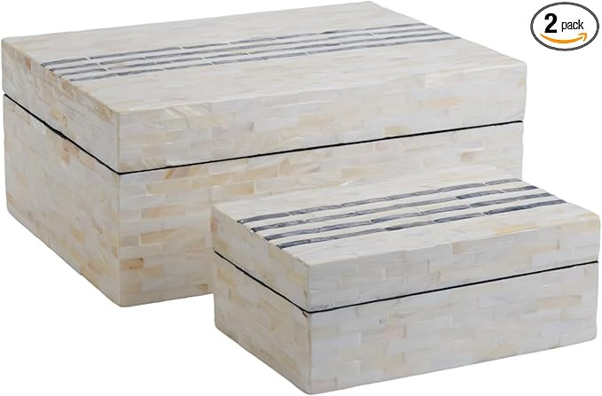 PEMAR Set of 2 Mother of Pearl Decorative Boxes w Lids, Handmade Mosaic Keepsake Jewelry Box Trea... | Amazon (US)
