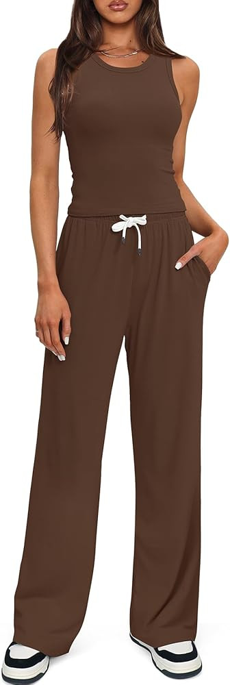 Darong Women's 2 Piece Outfits Lounge Sets Sleeveless Tank Tops and Wide Leg Pants Sets Tracksuit... | Amazon (US)