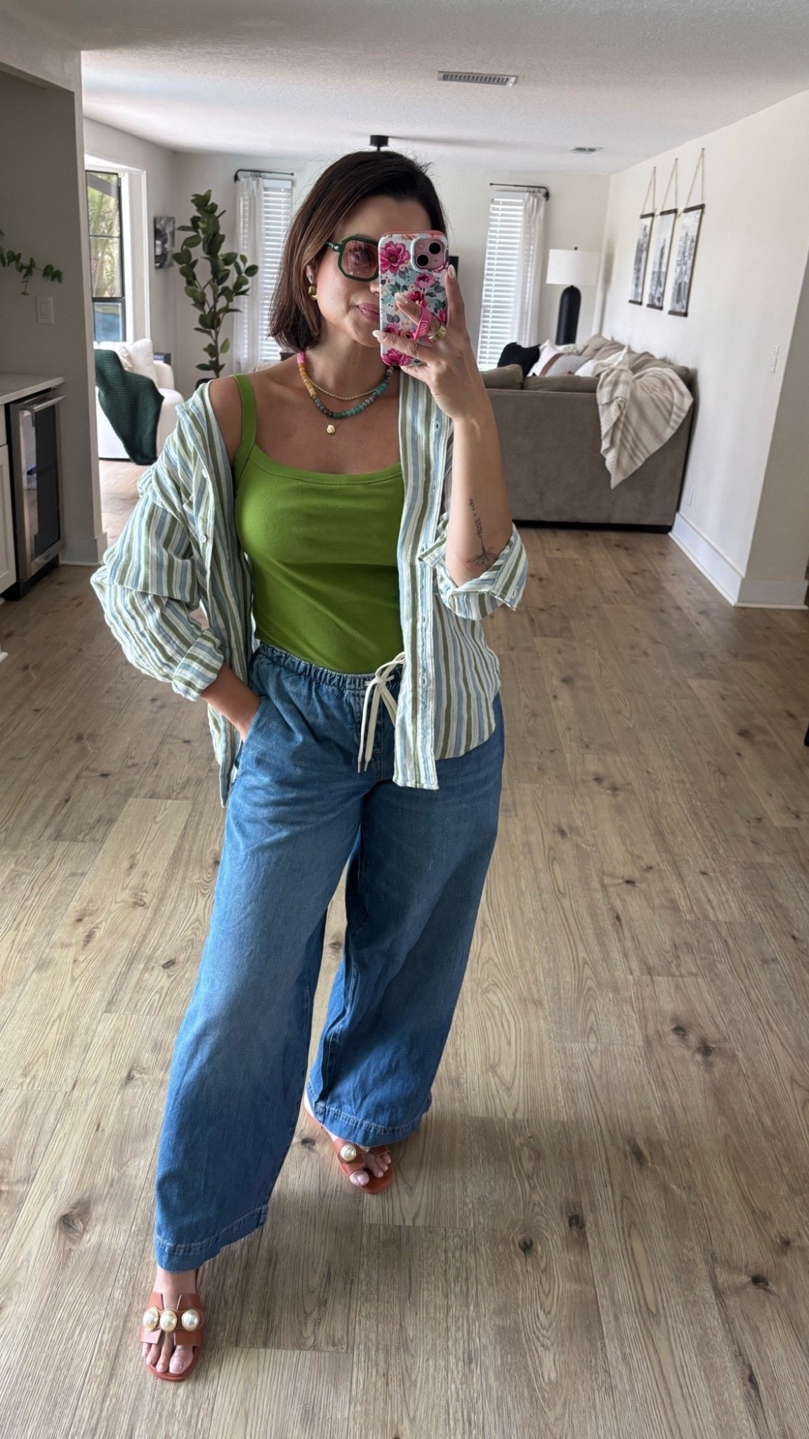 Today’s outfit! Loving the green and blue combo. 💚🩵

My striped top is from @Aerie and my drawstring jeans are @Target! Everything else is Amazon. ✨

#LTKootd #LTKvlog #LTKdayinmylife