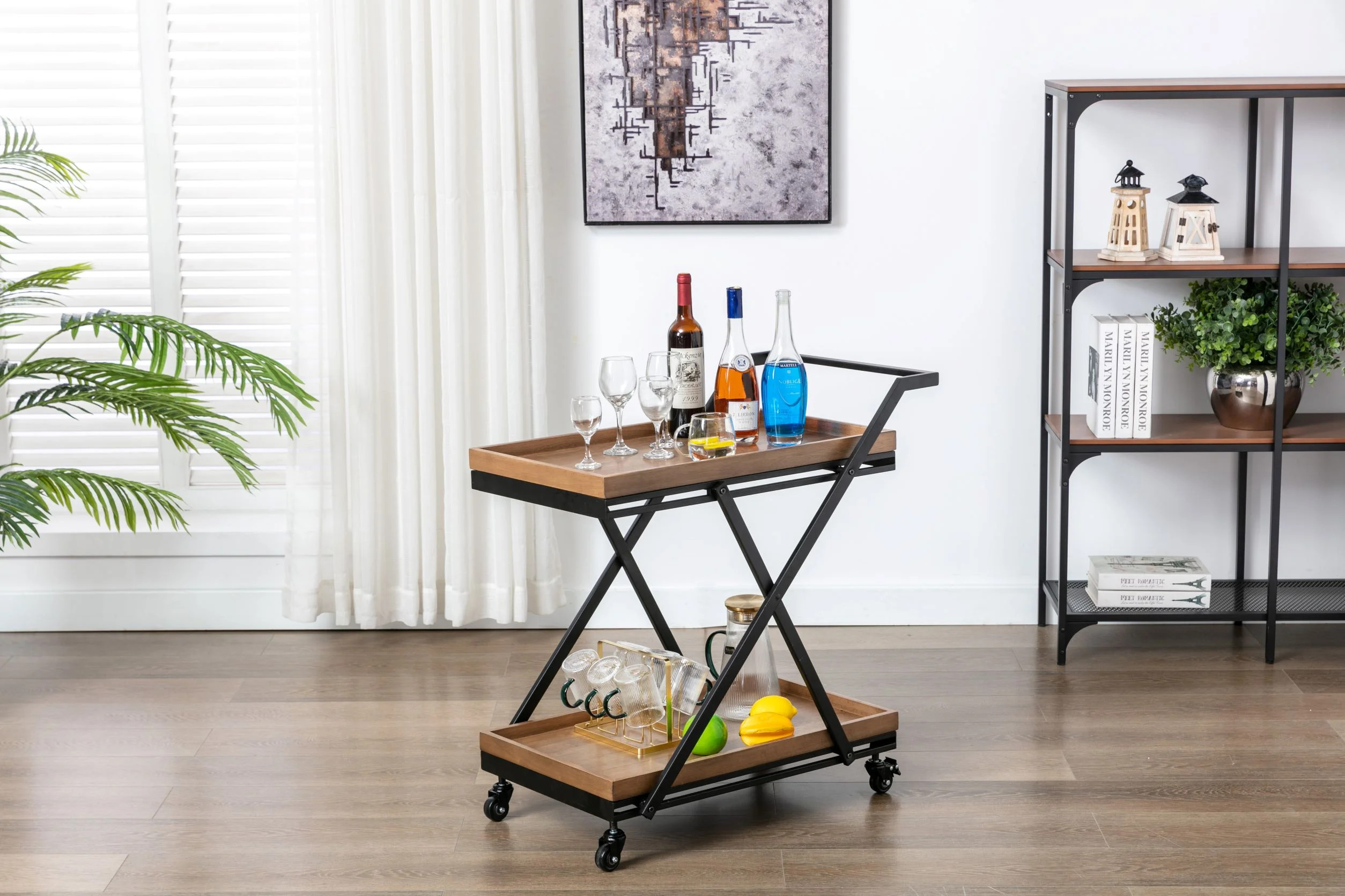 Better Homes & Gardens Entertainment Cart, Wood and Black - Walmart.com | Walmart (US)