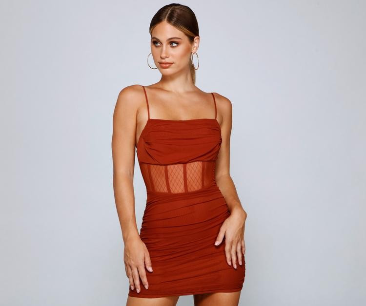 Sheer And Stunning Corset Mini Dress | Windsor Stores