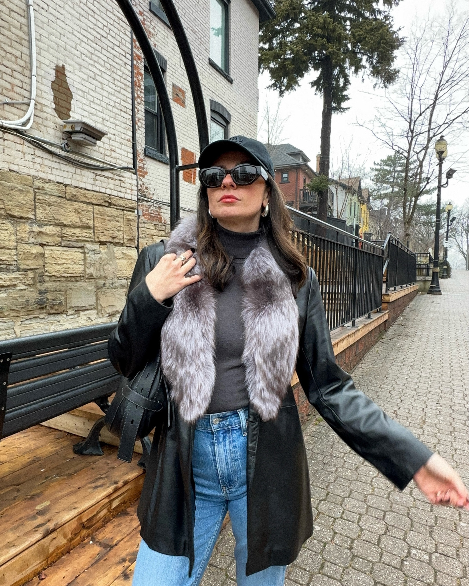 winter outfits, outfit ideas, leather jacket, fur coat, mob wife, baseball hat, style tips, vintage style, thrifted outfit, silver teardrop earrings 

#LTKstyletip #LTKSeasonal #LTKshoecrush