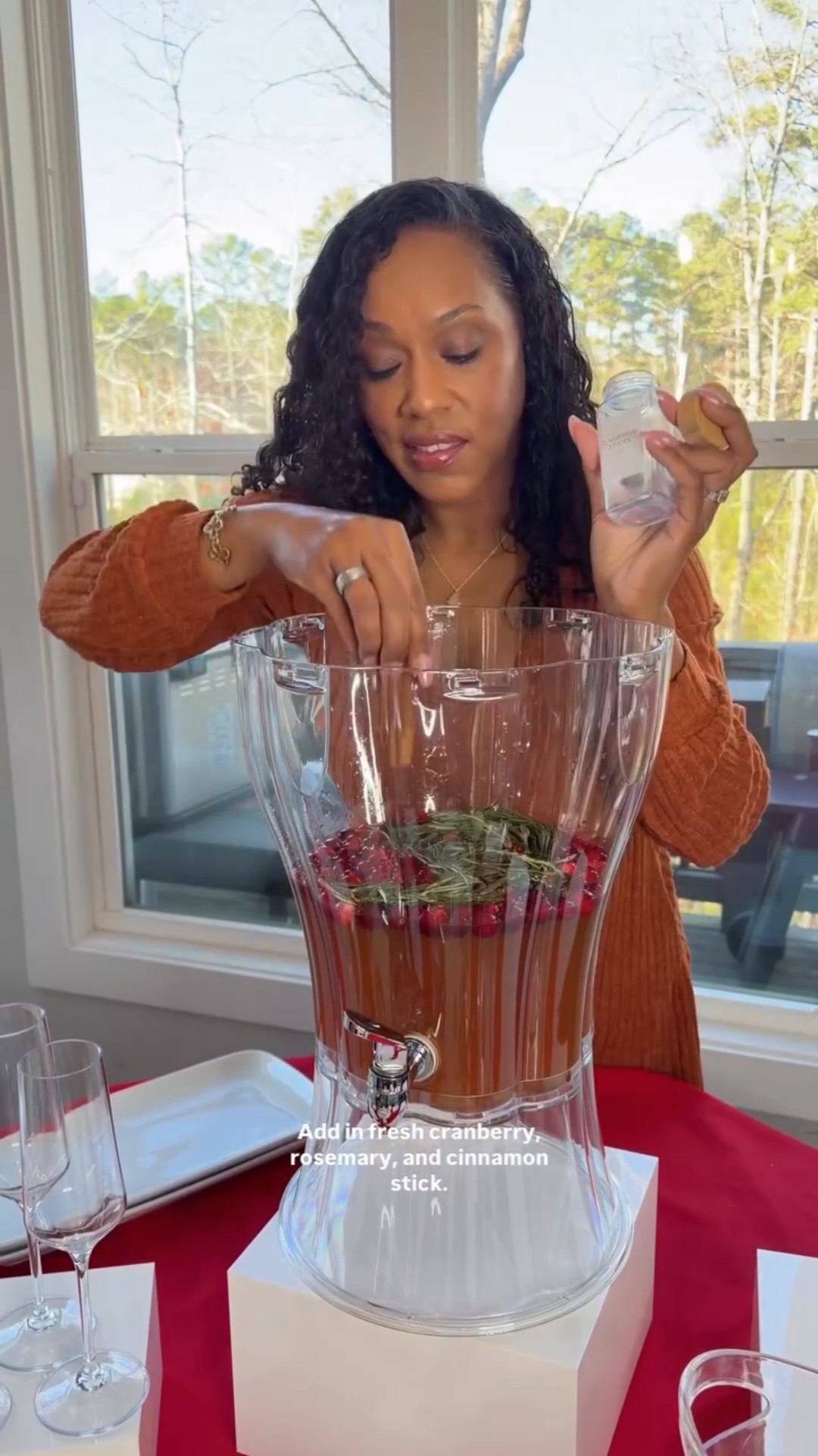 This is the holiday punch I’ll be making all season 🎄🍎 It’s festive, cozy, and so easy for hosting.

I love using a dispenser like this because you can add ice without watering the drink down. Make this in advance and let guests serve themselves.

🍹 The Christmas Cider-Rita (Batch)

Makes ~1 gallon | ~25 servings

Ingredients
• 2 bottles reposado tequila
• 4⅔ cups apple cider
• 2 cups cranberry juice
• 1½ cups apple brandy (Calvados)
• 1½ cups fresh lime juice
• 1½ cups hot honey
• 1–1½ tsp flaky sea salt

In the batch garnish
• Fresh cranberries
• Rosemary sprigs
• Cinnamon sticks

To serve
• Ice
• Ginger beer (a splash per glass)

Mix everything, chill, pour over ice, and top with ginger beer. This is perfect for the holidays ✨

 ✨Comment “HOLIDAY” for the link to this drink dispenser

Save this for your next holiday party 🎄🥂

#holidayhosting #holidaydrinks #holidaycocktails #holidaycocktail #hostingideas #christmaspartyideas #christmasparty #holidaypartyideas #hostingideas

#LTKHoliday #LTKSeasonal #LTKHome