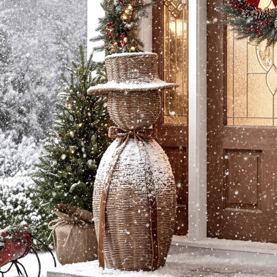 Thiccywoov 24" Rattan Snowman with Bow Christmas Winter Farmhouse Decor | Amazon (US)