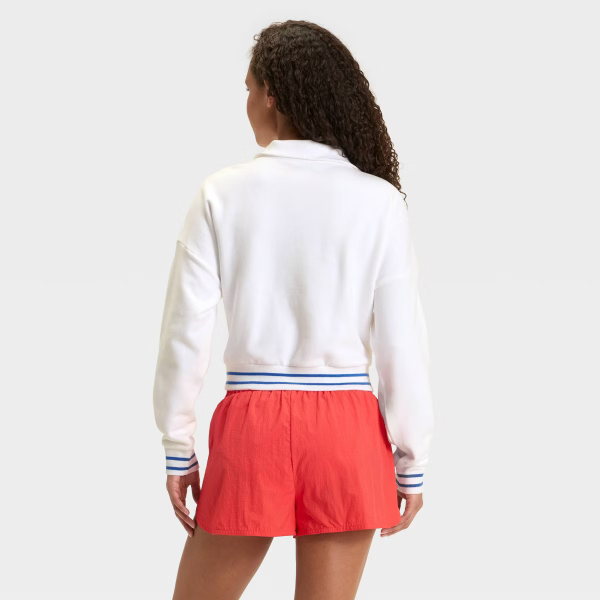 Women's 4th of July Flocked Flag French Terry 1/2 Zip Sweatshirt - JoyLab™ White | Target