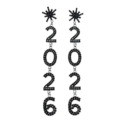 Happy New Year Earrings 2026 Sparkly Rhinestone Crystal Beaded Dangle Earrings New Year’s Eve Party Jewelry-1 Black | Amazon (US)