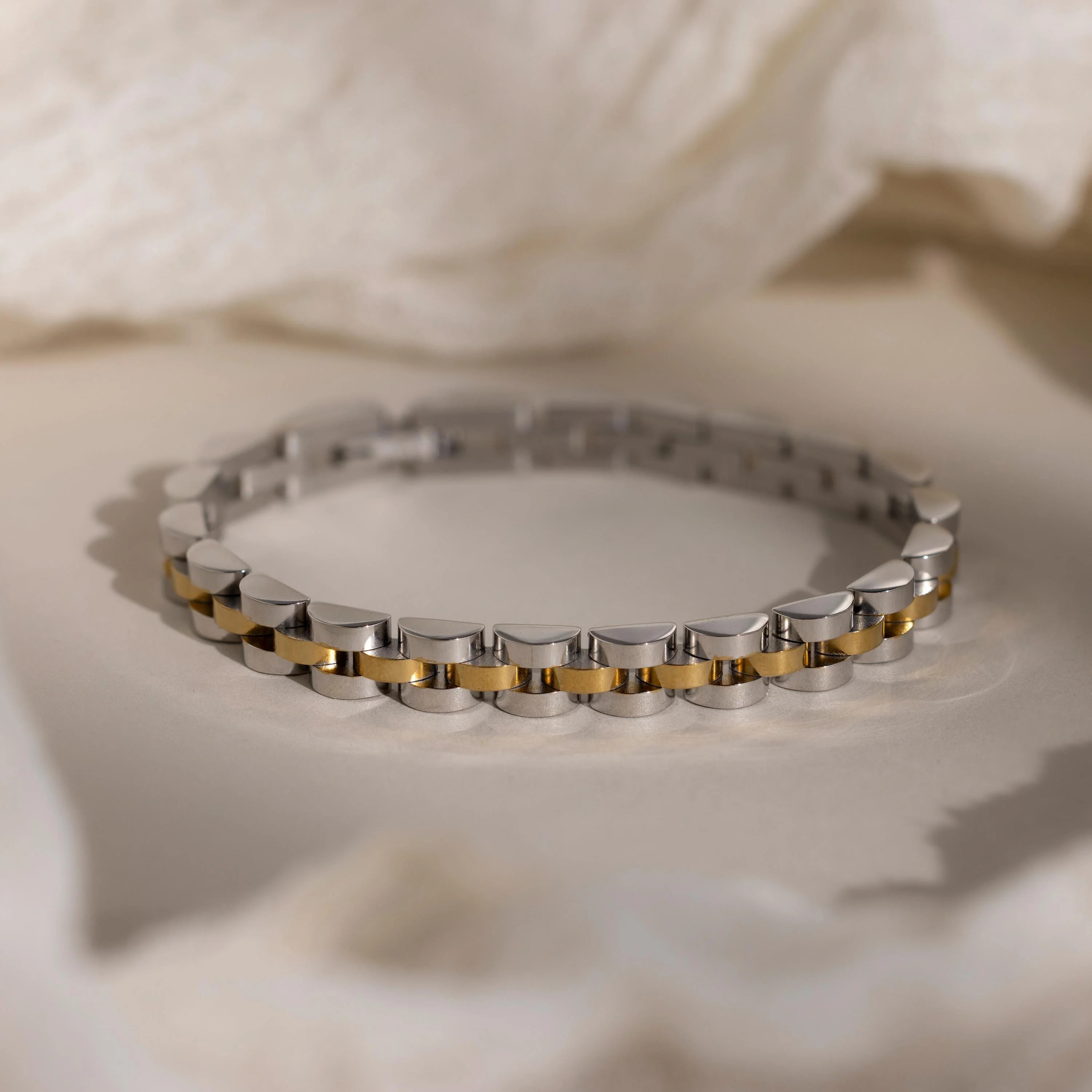 Chunky Silver & Gold Two Tone Watch Link Bracelet | Caitlyn Minimalist | Caitlyn Minimalist