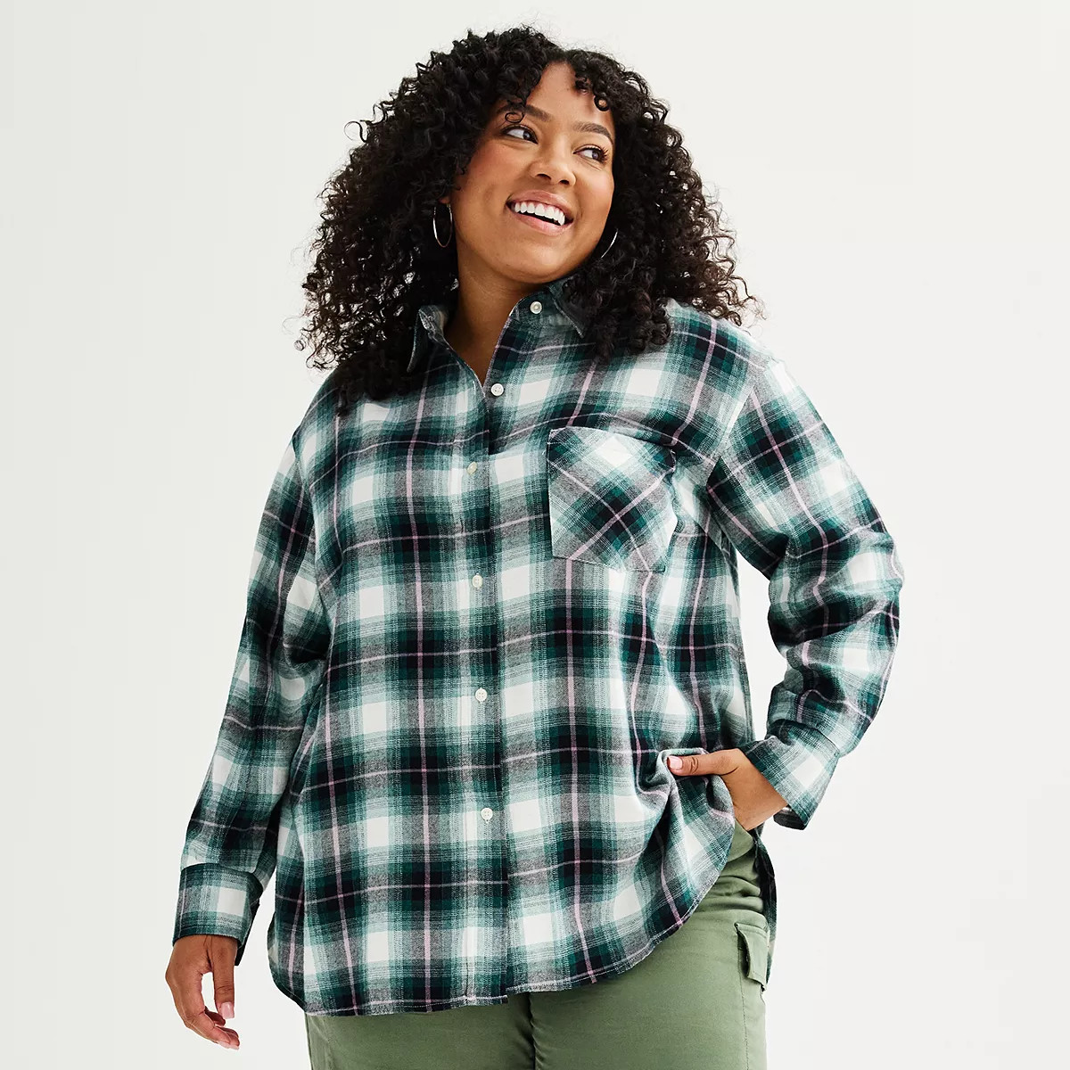 Plus Size Sonoma Goods For Life® Oversized Boyfriend Flannel Shirt | Kohl's